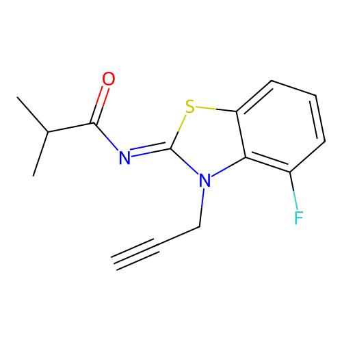 N-(4-fluoro-3-prop-2-ynyl-1,3-benzothiazol-2-ylidene)-2-methylpropanamide structure