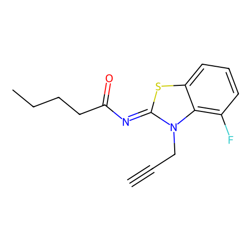 (Z)-N-(4-fluoro-3-(prop-2-yn-1-yl)benzo[d]thiazol-2(3H)-ylidene)pentanamide structure