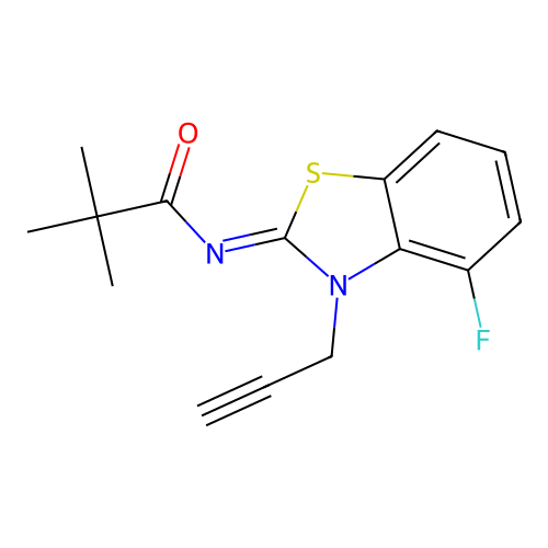 (Z)-N-(4-fluoro-3-(prop-2-yn-1-yl)benzo[d]thiazol-2(3H)-ylidene)pivalamide structure