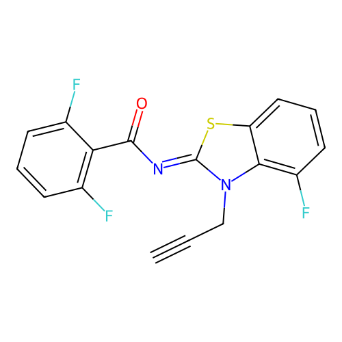 2,6-difluoro-N-(4-fluoro-3-prop-2-ynyl-1,3-benzothiazol-2-ylidene)benzamide structure