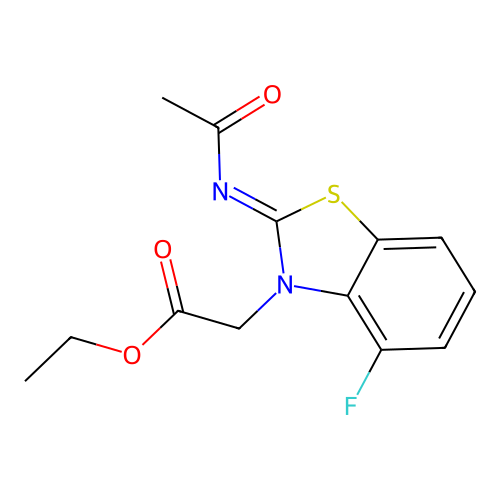 (Z)-ethyl 2-(2-(acetylimino)-4-fluorobenzo[d]thiazol-3(2H)-yl)acetate structure