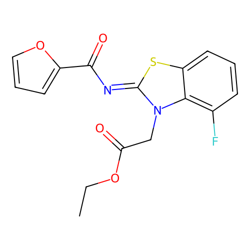 Ethyl 2-[4-fluoro-2-(furan-2-carbonylimino)-1,3-benzothiazol-3-yl]acetate structure