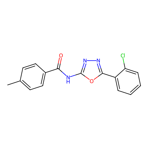 N-[5-(2-chlorophenyl)-1,3,4-oxadiazol-2-yl]-4-methylbenzamide structure