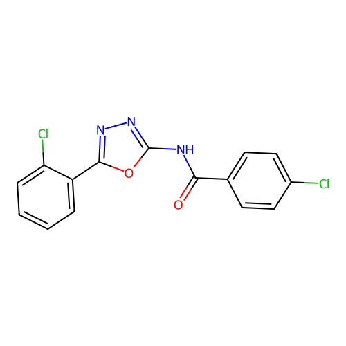 4-chloro-N-[5-(2-chlorophenyl)-1,3,4-oxadiazol-2-yl]benzamide structure