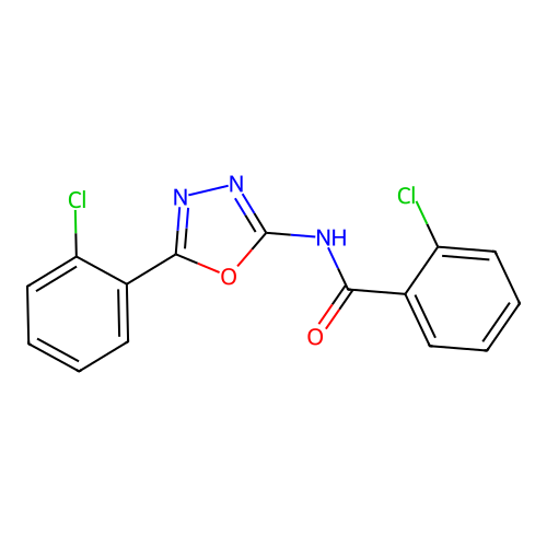 2-chloro-N-[5-(2-chlorophenyl)-1,3,4-oxadiazol-2-yl]benzamide structure