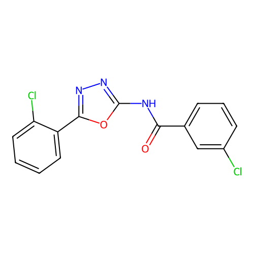 3-chloro-N-[5-(2-chlorophenyl)-1,3,4-oxadiazol-2-yl]benzamide structure