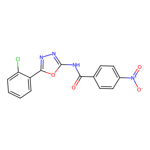 N-[5-(2-chlorophenyl)-1,3,4-oxadiazol-2-yl]-4-nitrobenzamide structure