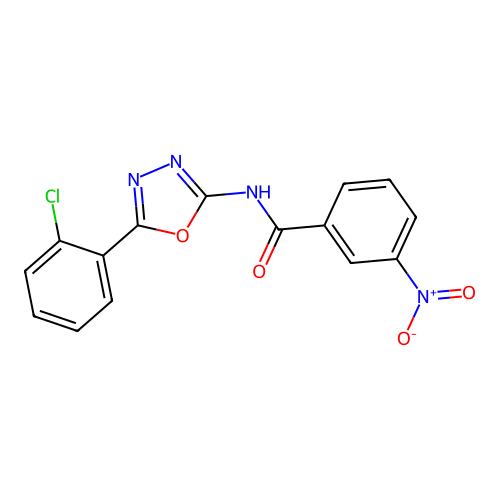 N-[5-(2-chlorophenyl)-1,3,4-oxadiazol-2-yl]-3-nitrobenzamide structure
