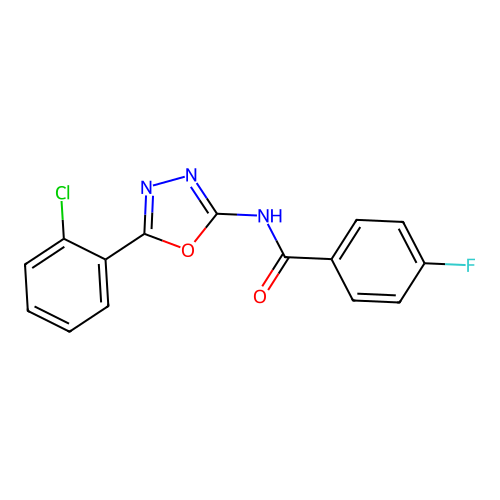 N-[5-(2-chlorophenyl)-1,3,4-oxadiazol-2-yl]-4-fluorobenzamide structure