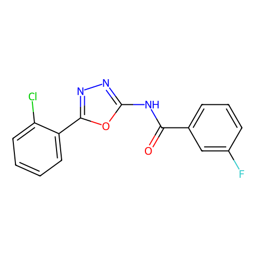 N-[5-(2-chlorophenyl)-1,3,4-oxadiazol-2-yl]-3-fluorobenzamide structure