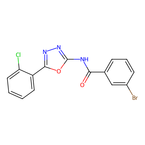 3-bromo-N-[5-(2-chlorophenyl)-1,3,4-oxadiazol-2-yl]benzamide structure