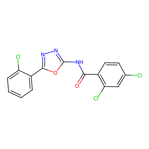 2,4-dichloro-N-[5-(2-chlorophenyl)-1,3,4-oxadiazol-2-yl]benzamide structure