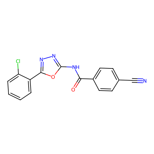 N-[5-(2-chlorophenyl)-1,3,4-oxadiazol-2-yl]-4-cyanobenzamide structure