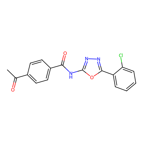4-acetyl-N-[5-(2-chlorophenyl)-1,3,4-oxadiazol-2-yl]benzamide structure