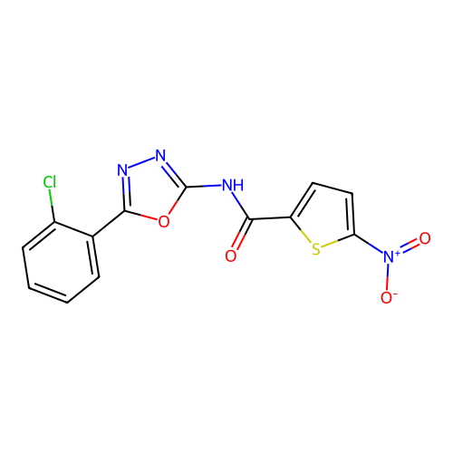 N-[5-(2-chlorophenyl)-1,3,4-oxadiazol-2-yl]-5-nitrothiophene-2-carboxamide structure