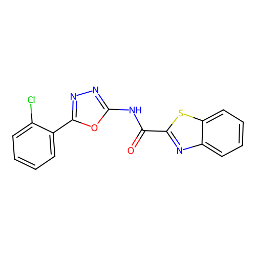 N-[5-(2-chlorophenyl)-1,3,4-oxadiazol-2-yl]-1,3-benzothiazole-2-carboxamide structure