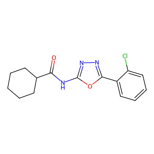 N-[5-(2-chlorophenyl)-1,3,4-oxadiazol-2-yl]cyclohexanecarboxamide structure