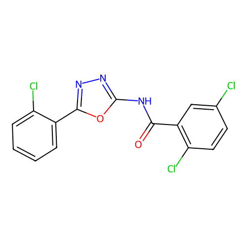 2,5-dichloro-N-[5-(2-chlorophenyl)-1,3,4-oxadiazol-2-yl]benzamide structure
