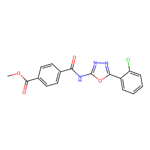 Methyl 4-((5-(2-chlorophenyl)-1,3,4-oxadiazol-2-yl)carbamoyl)benzoate structure
