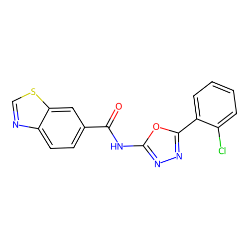N-[5-(2-chlorophenyl)-1,3,4-oxadiazol-2-yl]-1,3-benzothiazole-6-carboxamide structure