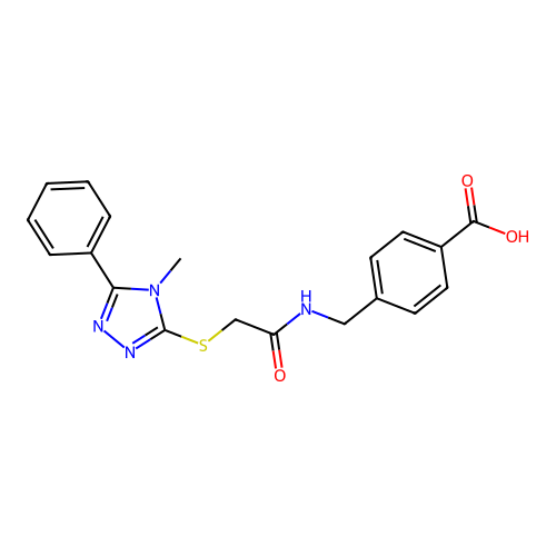4-({2-[(4-methyl-5-phenyl-4H-1,2,4-triazol-3-yl)sulfanyl]acetamido}methyl)benzoic acid structure
