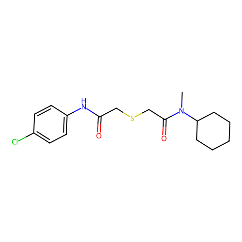 N-(4-chlorophenyl)-2-[2-[cyclohexyl(methyl)amino]-2-oxoethyl]sulfanylacetamide structure