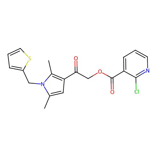 [2-[2,5-dimethyl-1-(thiophen-2-ylmethyl)pyrrol-3-yl]-2-oxoethyl] 2-chloropyridine-3-carboxylate structure