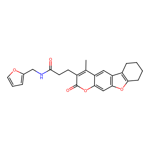 N-(furan-2-ylmethyl)-3-(4-methyl-2-oxo-6,7,8,9-tetrahydro-2H-benzofuro[3,2-g]chromen-3-yl)propanamide structure