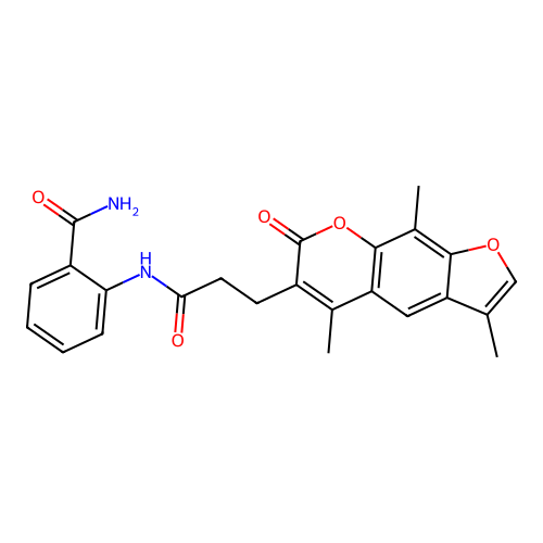 2-(3-(3,5,9-trimethyl-7-oxo-7H-furo[3,2-g]chromen-6-yl)propanamido)benzamide structure