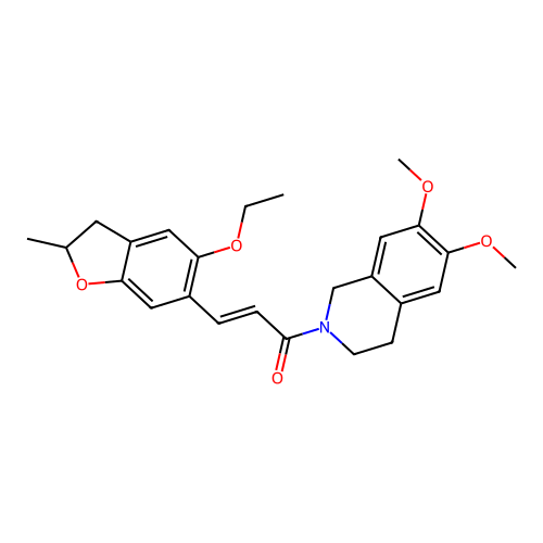 (2E)-1-(6,7-dimethoxy-3,4-dihydroisoquinolin-2(1H)-yl)-3-(5-ethoxy-2-methyl-2,3-dihydro-1-benzofuran-6-yl)prop-2-en-1-one structure