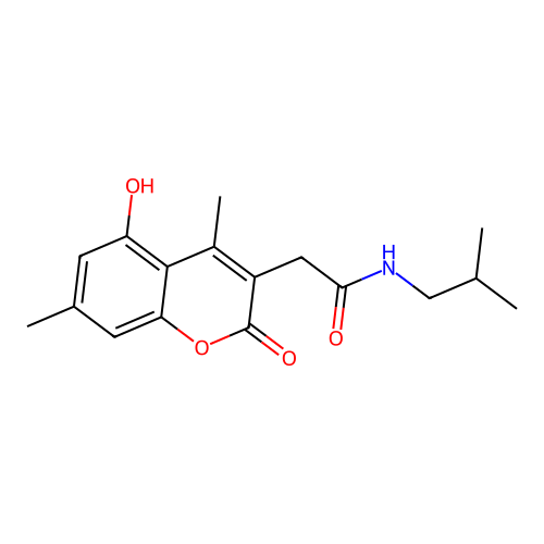 2-(5-hydroxy-4,7-dimethyl-2-oxo-2H-chromen-3-yl)-N-isobutylacetamide structure