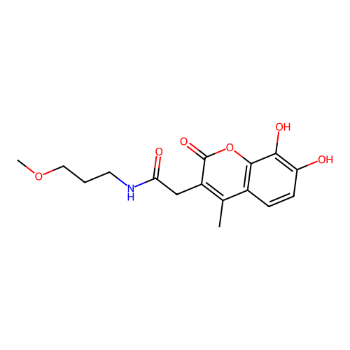 2-(7,8-dihydroxy-4-methyl-2-oxo-2H-chromen-3-yl)-N-(3-methoxypropyl)acetamide structure