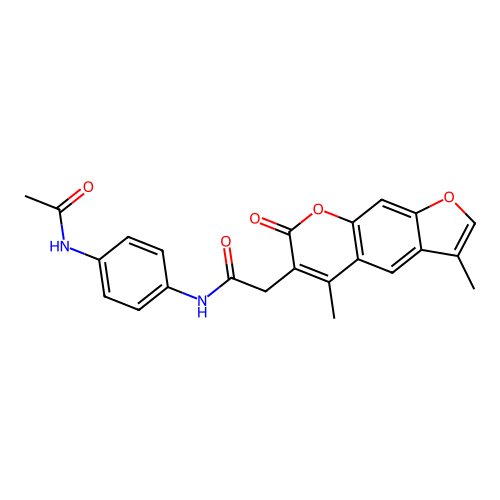 N-(4-acetamidophenyl)-2-(3,5-dimethyl-7-oxo-7H-furo[3,2-g]chromen-6-yl)acetamide structure