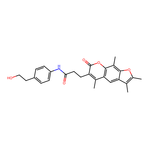 N-(4-(2-hydroxyethyl)phenyl)-3-(2,3,5,9-tetramethyl-7-oxo-7H-furo[3,2-g]chromen-6-yl)propanamide structure