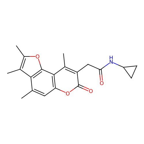 N-cyclopropyl-2-(2,3,4,9-tetramethyl-7-oxo-7H-furo[2,3-f]chromen-8-yl)acetamide structure