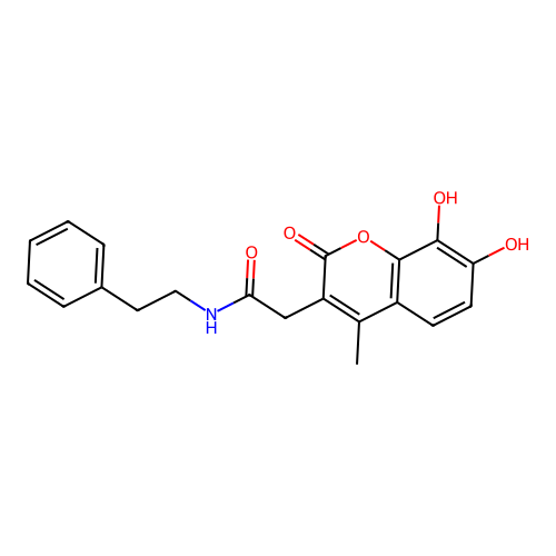 2-(7,8-dihydroxy-4-methyl-2-oxo-2H-chromen-3-yl)-N-phenethylacetamide structure