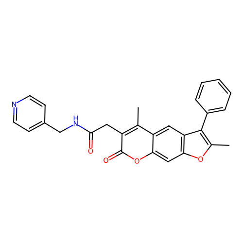 2-(2,5-dimethyl-7-oxo-3-phenyl-7H-furo[3,2-g]chromen-6-yl)-N-(pyridin-4-ylmethyl)acetamide structure