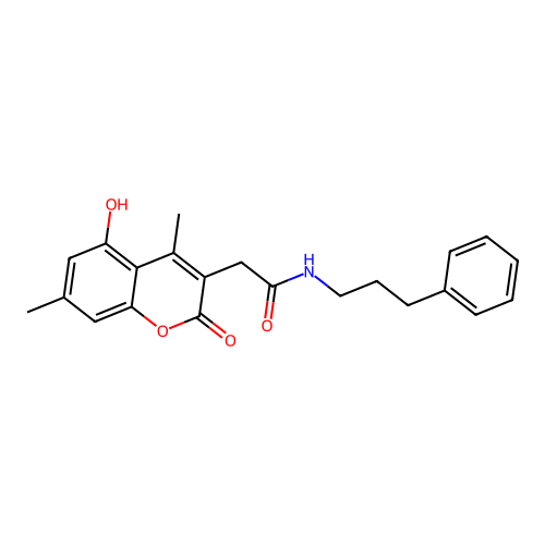 2-(5-hydroxy-4,7-dimethyl-2-oxo-2H-chromen-3-yl)-N-(3-phenylpropyl)acetamide structure