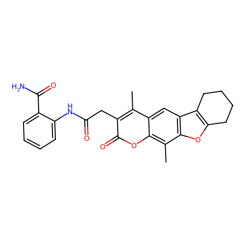 2-(2-(4,11-dimethyl-2-oxo-6,7,8,9-tetrahydro-2H-benzofuro[3,2-g]chromen-3-yl)acetamido)benzamide structure