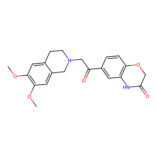 6-[(6,7-dimethoxy-3,4-dihydroisoquinolin-2(1H)-yl)acetyl]-2H-1,4-benzoxazin-3(4H)-one structure