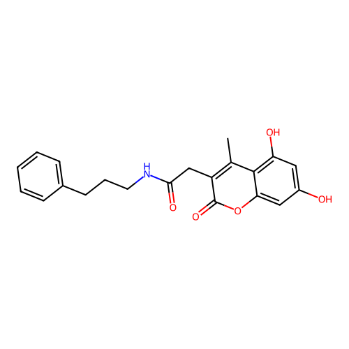 2-(5,7-dihydroxy-4-methyl-2-oxo-2H-chromen-3-yl)-N-(3-phenylpropyl)acetamide structure