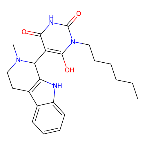 1-hexyl-6-hydroxy-5-(2-methyl-2,3,4,9-tetrahydro-1H-pyrido[3,4-b]indol-1-yl)pyrimidine-2,4(1H,3H)-dione structure