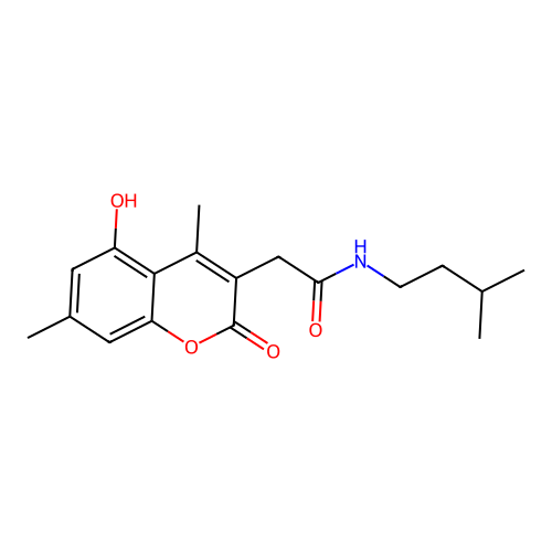2-(5-hydroxy-4,7-dimethyl-2-oxo-2H-chromen-3-yl)-N-isopentylacetamide structure