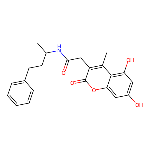 2-(5,7-dihydroxy-4-methyl-2-oxo-2H-chromen-3-yl)-N-(4-phenylbutan-2-yl)acetamide structure