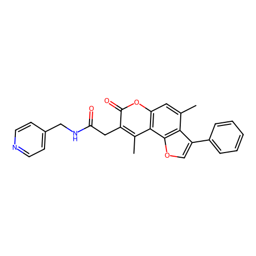 2-(4,9-dimethyl-7-oxo-3-phenyl-7H-furo[2,3-f]chromen-8-yl)-N-(pyridin-4-ylmethyl)acetamide structure