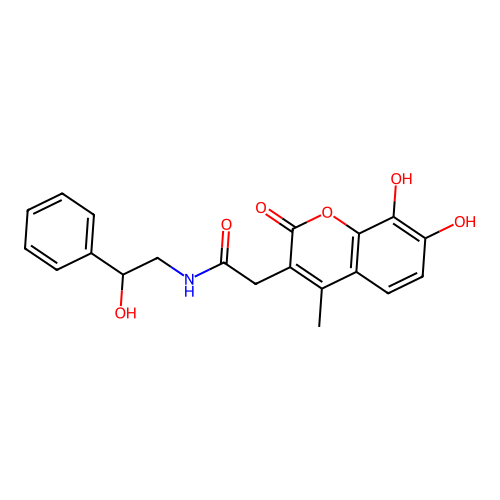 2-(7,8-dihydroxy-4-methyl-2-oxo-2H-chromen-3-yl)-N-(2-hydroxy-2-phenylethyl)acetamide structure