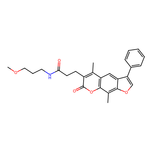 3-(5,9-dimethyl-7-oxo-3-phenyl-7H-furo[3,2-g]chromen-6-yl)-N-(3-methoxypropyl)propanamide structure