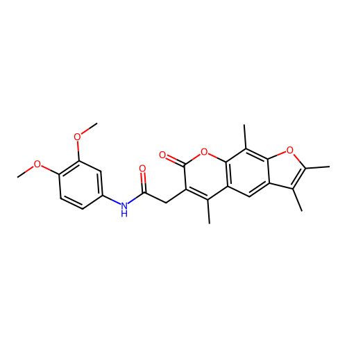 N-(3,4-dimethoxyphenyl)-2-(2,3,5,9-tetramethyl-7-oxo-7H-furo[3,2-g]chromen-6-yl)acetamide structure
