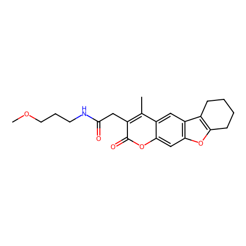 N-(3-methoxypropyl)-2-(4-methyl-2-oxo-6,7,8,9-tetrahydro-2H-benzofuro[3,2-g]chromen-3-yl)acetamide structure