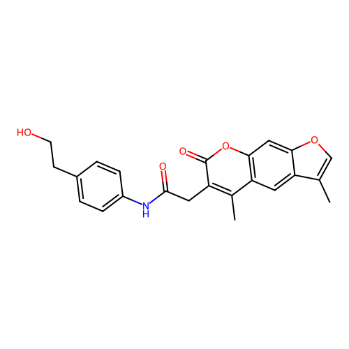 2-(3,5-dimethyl-7-oxo-7H-furo[3,2-g]chromen-6-yl)-N-(4-(2-hydroxyethyl)phenyl)acetamide structure